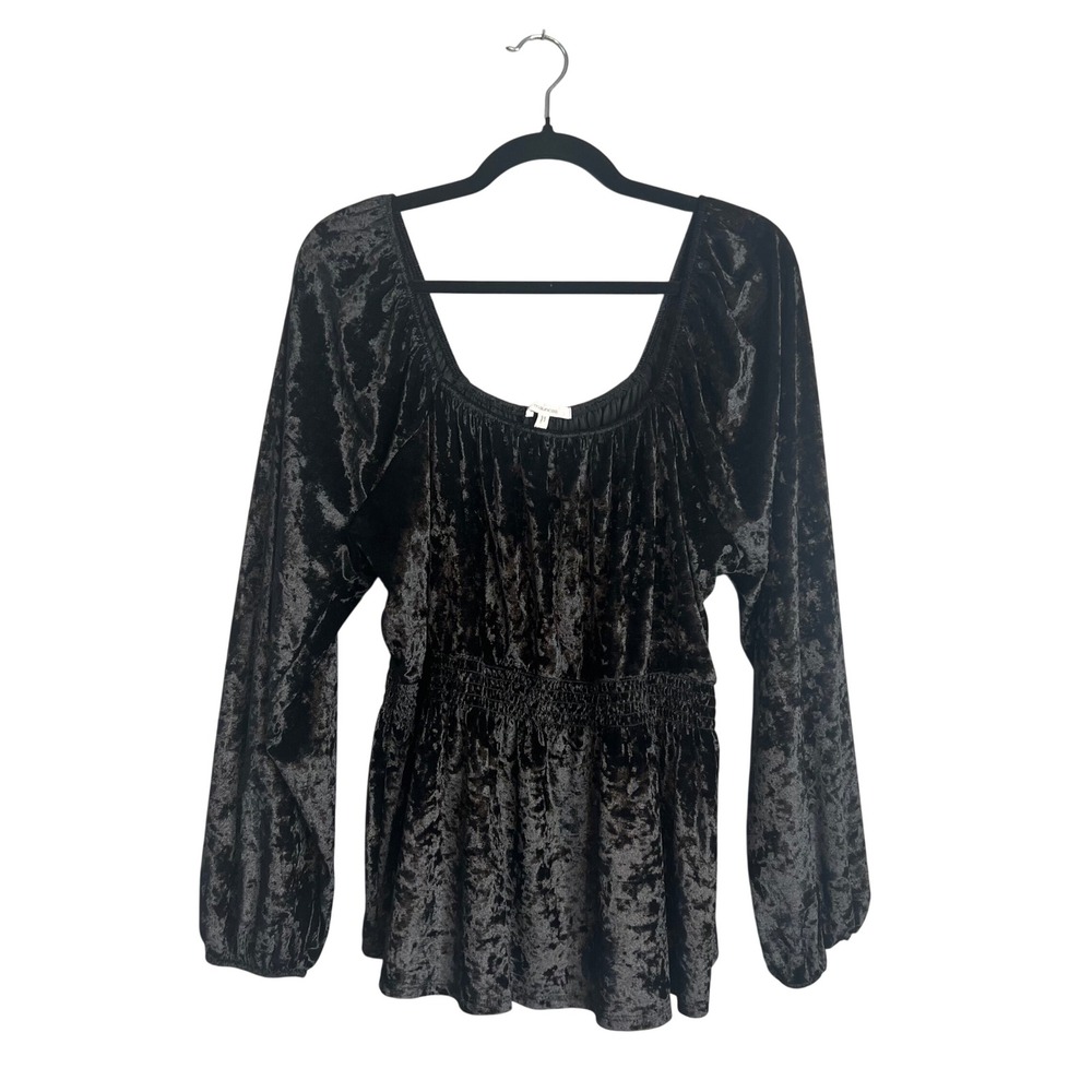 Maurices Crushed Velvet Smocked Top Sz XXL Black Goth Romantic Witchy